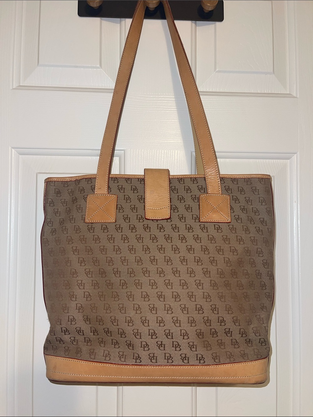 Brown MonogramVintage  Dooney & Bourke cabriolet Tote with Tan Leather Trim - Picture 2 of 4